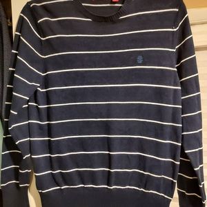 Izod Men's Navy White Stripe Cotton Pullover Stretch Logo Polo Small